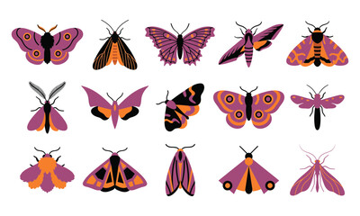 Happy Halloween Colorful moths and butterflies illustration set isolated on white background Vector © VectorPro