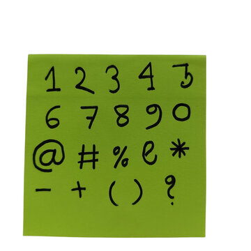 Green number and symbol keyboard with question mark isolated on transparent background