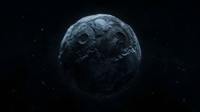Planet, space and moon in deep universe with galaxy, stars and cosmic background. Celestial body, asteroid and crater on surface for astronomy research, science discovery and orbit exploration study