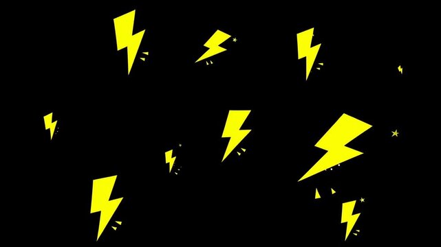 Yellow lightning bolts flashing on black background with animated stars and sparkles