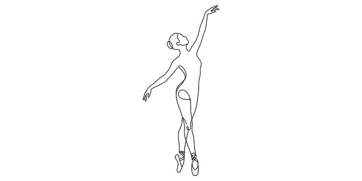 Continuous single line drawing of a graceful ballerina dancer performing a dance pose