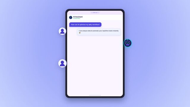 Futuristic virtual assistant chatbot interface handling customer service inquiries