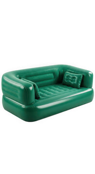 Inflatable green couch isolated on a clean transparent background