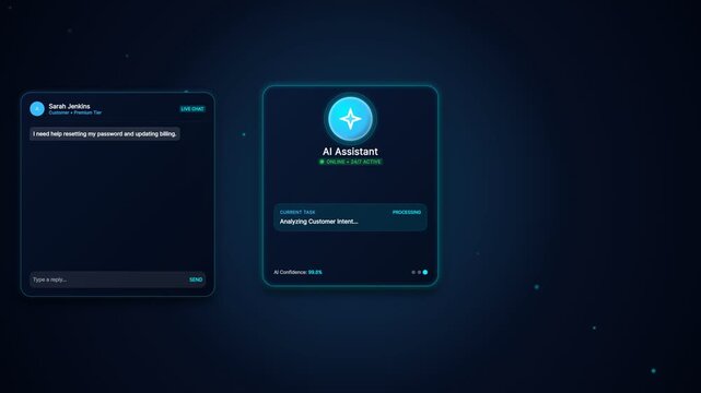 Interactive customer support chat window with automated virtual agent responding