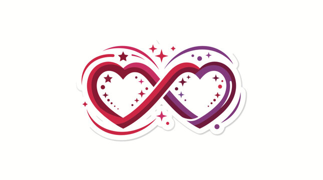 Vibrant infinity symbol forming two interlocking hearts decorated with sparkling stars and swirly lines created as a digital vector illustration for romantic designs celebrating eternal love 