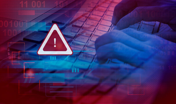 Malware attack virus alert , malicious software infection , cyber security awareness training to protect business information from threat attacks