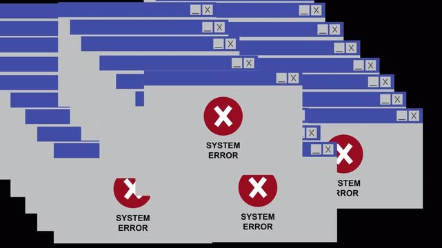Computer Crash system Error Message Animation alpha channel, system error transparent background 4k video