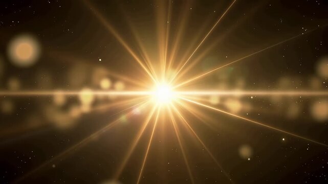 Bright Golden Star Light with Radiant Rays and Glittering Particles