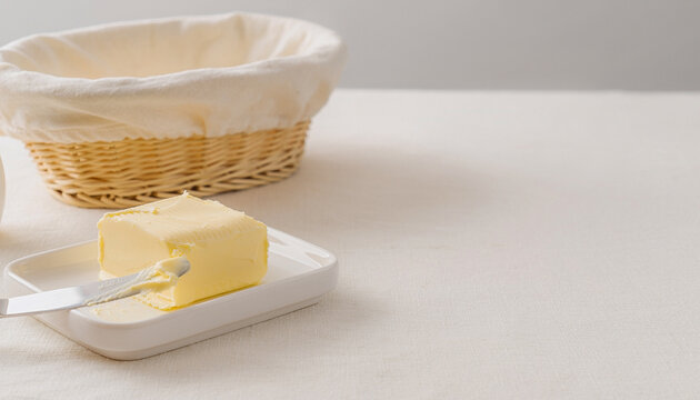 Butter Dish and Bread Basket on Thanksgiving Table