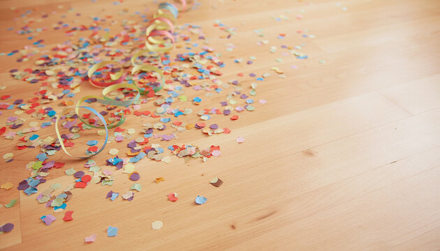 Confetti Scattered on Floor After New Year Party