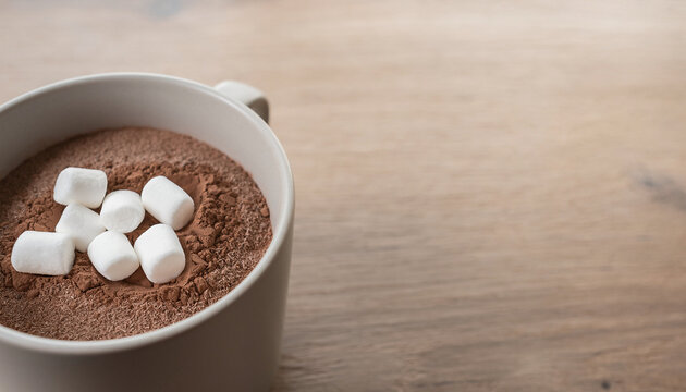 Mug with Dry Cocoa Mix and Marshmallows Before Mixing