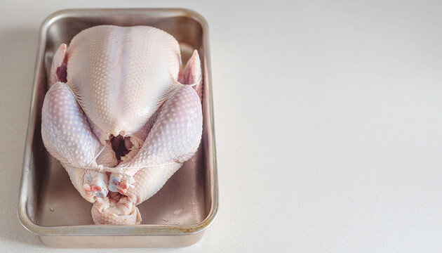 Raw Turkey in Roasting Pan Before Thanksgiving Cooking
