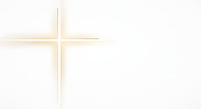 Minimalist glowing gold cross symbol on light background