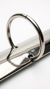 Shiny metal ring hooks onto a binder spine