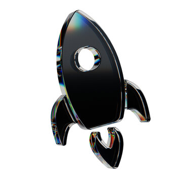 3d glass rocket icon with dispersion effect, 3d render, transparent background.