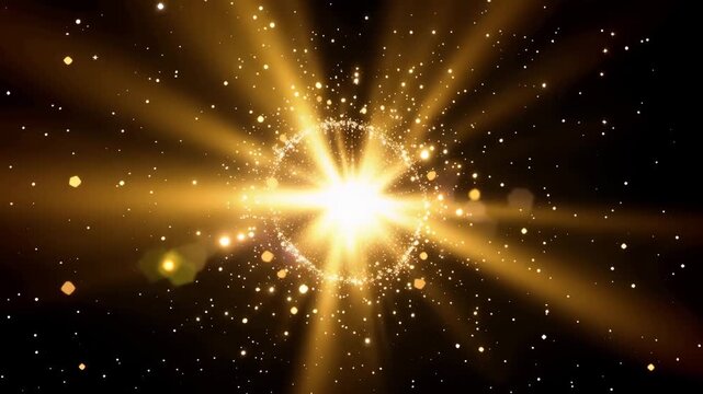 Golden Lens Flare with Glowing Particles and Light Rays