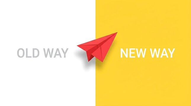 Red paper airplane symbolizing transition from old to new business methods