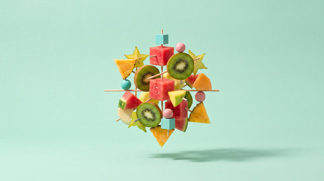 Floating fruit concept on pastel background