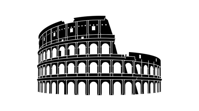 Detailed black silhouette of the Roman Colosseum isolated on a white background. Ancient amphitheater vector illustration.
