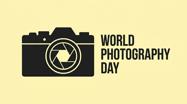 Minimalist graphic design featuring a camera icon and the text world photography day for social media