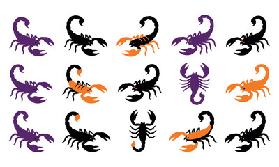 Obraz premium Happy Halloween Colorful scorpion vector icons in different styles and colors Vector