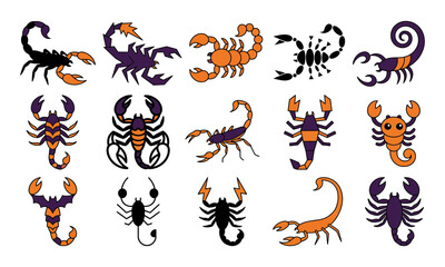 Obraz premium Happy Halloween Colorful cartoon scorpions illustration set in various styles Vector