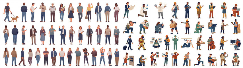 Obraz premium Diverse people and professional workers character collection with everyday jobs and lifestyle poses