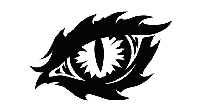 Halloween Tribal eye design vector, black and white tattoo flash art. Polynesian style symbol with geometric eyelashes, traditional Maori patterns for branding isolated on White Background vector