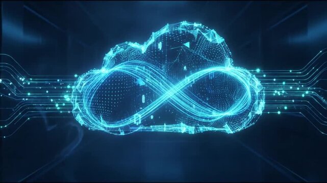 Cloud Computing Network with Infinity Symbol, Digital Data Storage and Global Connectivity Concept