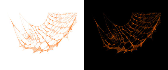 Spooky orange spiderweb design elements, creepy spider web graphics for Halloween, isolated cobweb on white and black backgrounds © PNG