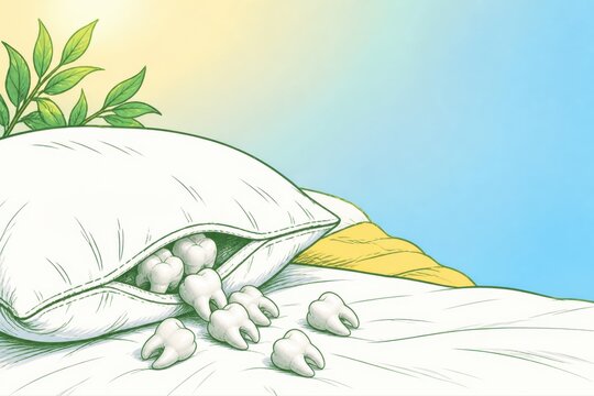 Tooth loss nightmare with pillow and scattered teeth