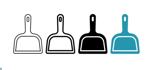 Minimalist dustpan icon set, 4 cleaning tool vector symbols, flat outline and solid scoop graphics for household maintenance ,Clean grouped each Icon © vectorzking