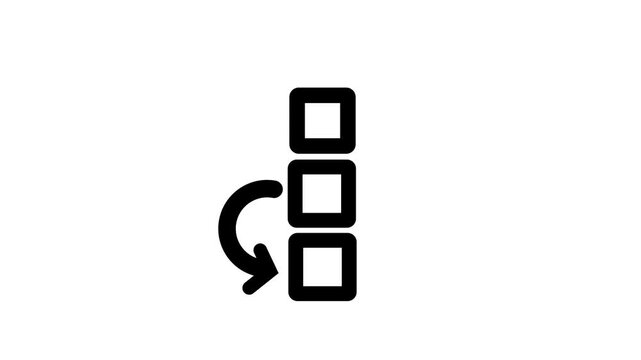 Minimalist loading animation with three vertical squares and pulsing dot buffering interface