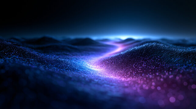 Glowing Digital Stream Path in Futuristic Abstract Particle Landscape
