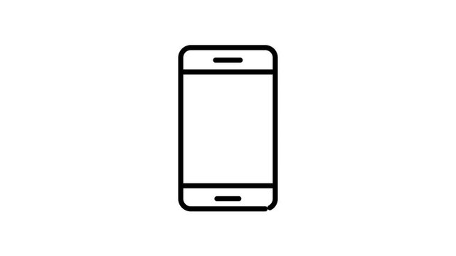 Mobile Phone Line Icon Animation, Digital Communication Concept, 4K Motion Graphics