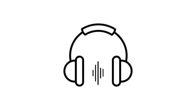 Modern Headset Line Icon Animation, Sound and Media Concept, 4K Motion Graphics