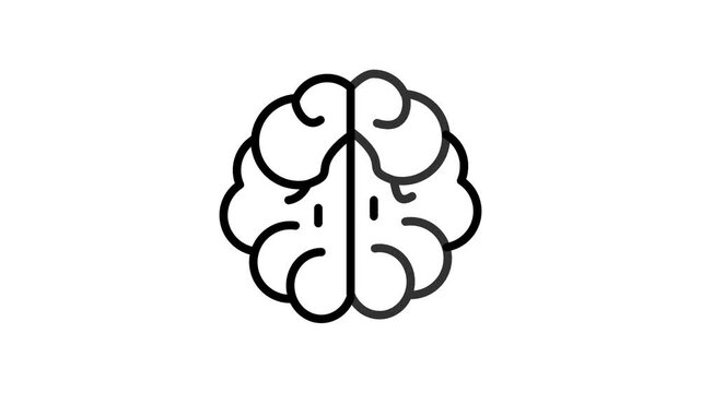 Linear Brain Icon Animation, Digital AI Intelligence Concept, Futuristic 4K Stock Video