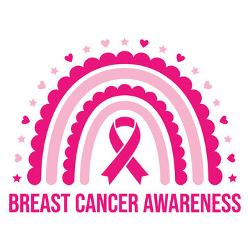 A beautiful pink rainbow design with a ribbon symbol created to support and promote important breast cancer awareness month campaigns