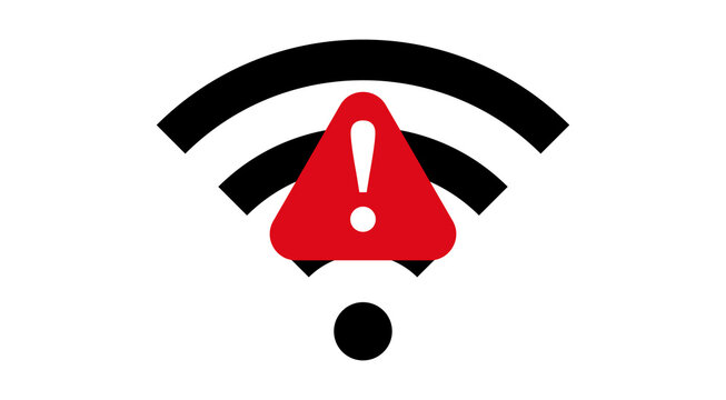 WiFi Warning Alert Icon with Red Exclamation Triangle and Wireless Signal Symbol