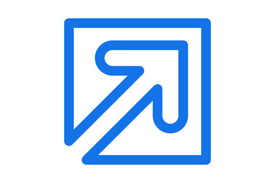 Blue Outline Square Diagonal Up Right Arrow Icon for Web Navigation isolated on transparent background direction diagonal growth corner pointer