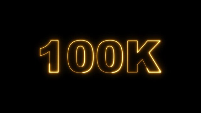 Color Changing Neon 100K Number Animation with Glowing Light