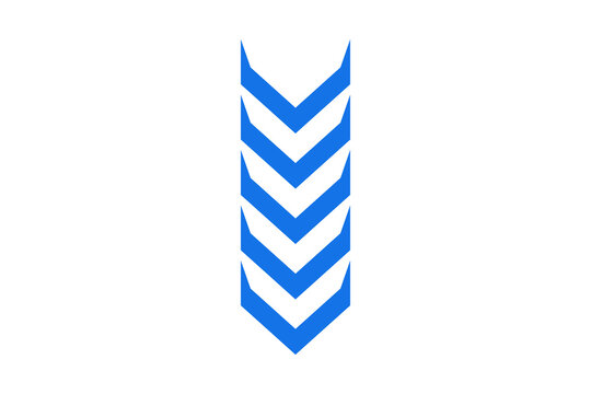 Blue Angular Downward Chevron Arrow Graphic for Website Page Scroll isolated on transparent background direction down bottom lower pointer