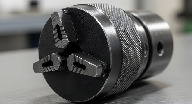 Three Jaw Chuck on Metal Surface with Shallow Depth of Field Industrial Equipment Detail