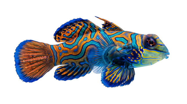 Psychedelic mandarin fish with detailed isolated on png transparent background