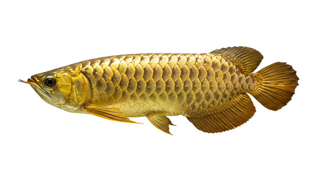 Golden arowana fish with large scales, isolated on isolated on png transparent background