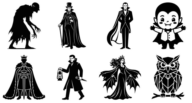 Vampire and gothic character icon set silhouette vector illustration