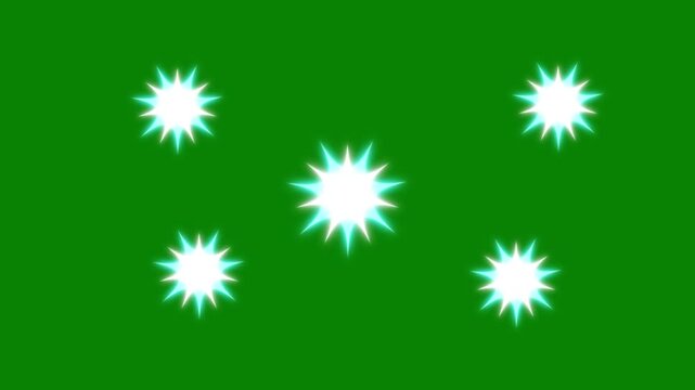 Glowing shinning stars, sparkle star glitter, retro doodle cartoon vector style, Twinkle Sparkling stars Shine animation on green background. shine twinkle magic, glowing sparkle effect 4k.