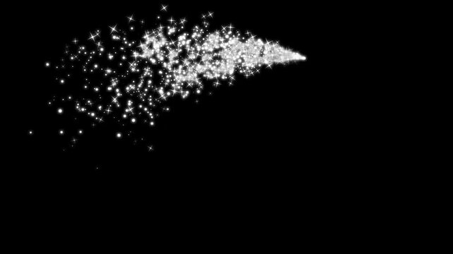 Magic glitter sparkle trail transition, golden glowing starlight glitter sparkle path white twinkling stars line. sparkling starry line effect on black screen.with shimmering particle motion,4k video