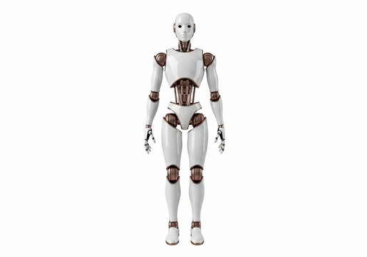 Futuristic humanoid robot with metallic joints standing upright