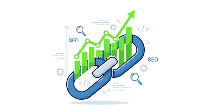 Seo link building concept, search engine optimization, digital marketing strategy, website ranking growth, vector illustration